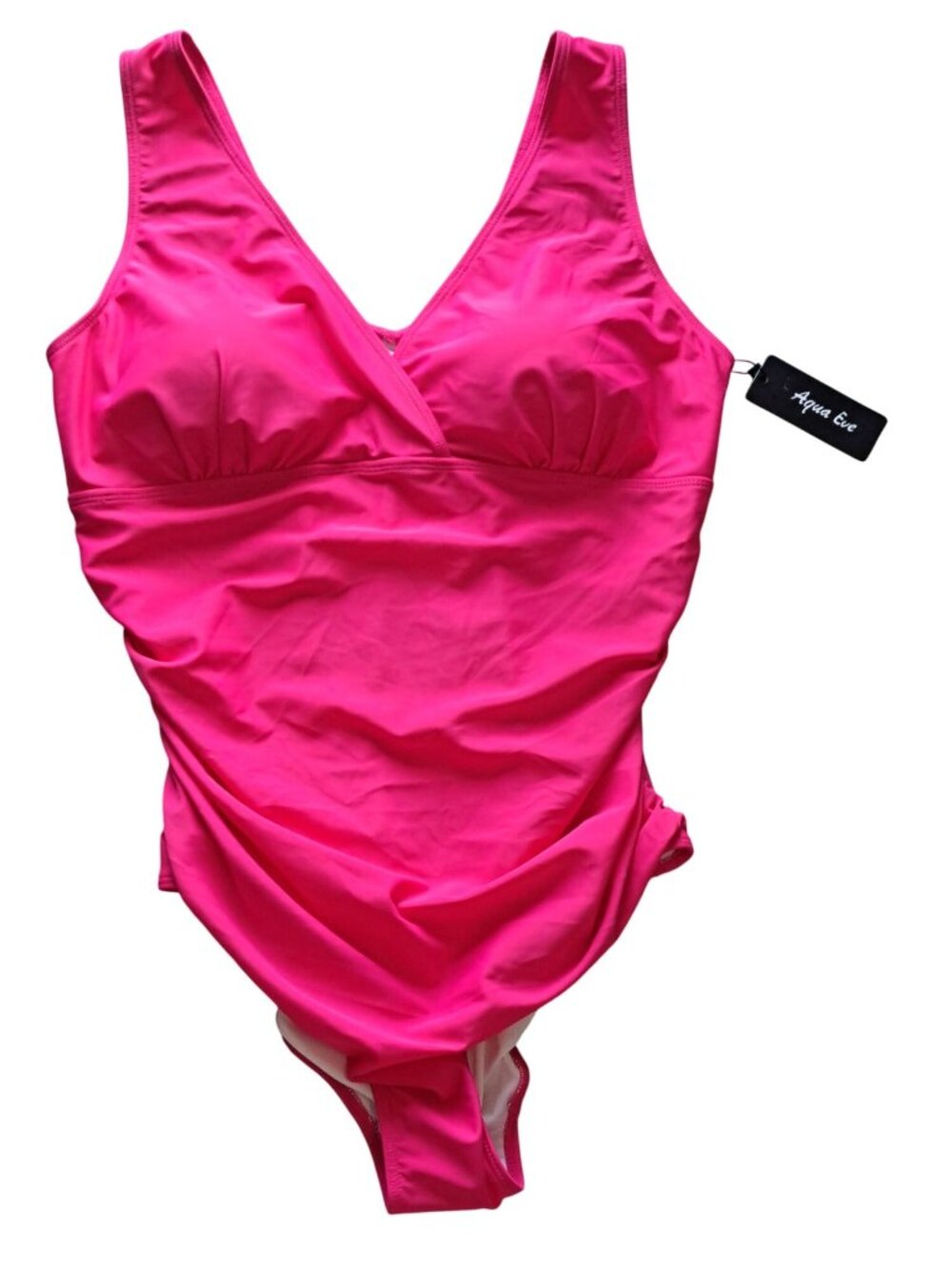 New Aqua Eve Plus Size 18W Hot Pink One-Piece Swimsuit Ruched V-Neck  Tags